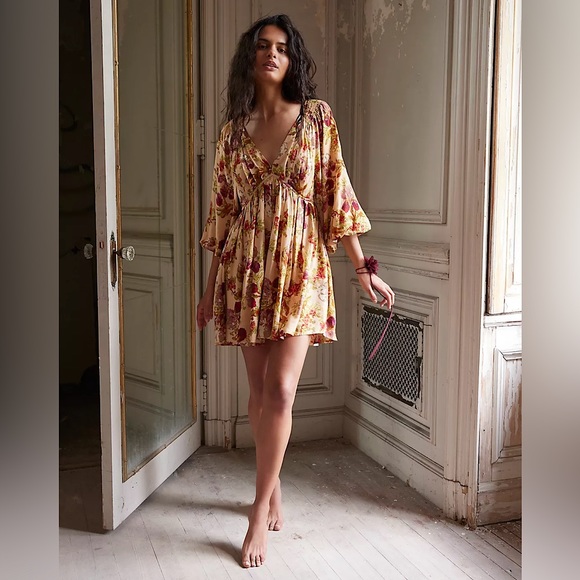 NEW Free People Beck Mini Dress In Warm Tea Combo - Picture 15 of 15